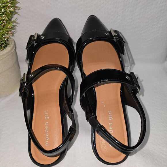 MADDEN GIRL BLACK PATENT LEATHER DOUBLE BUCKLE SLING BACK FLATS WOMENS SIZE 9 - Picture 4 of 10
